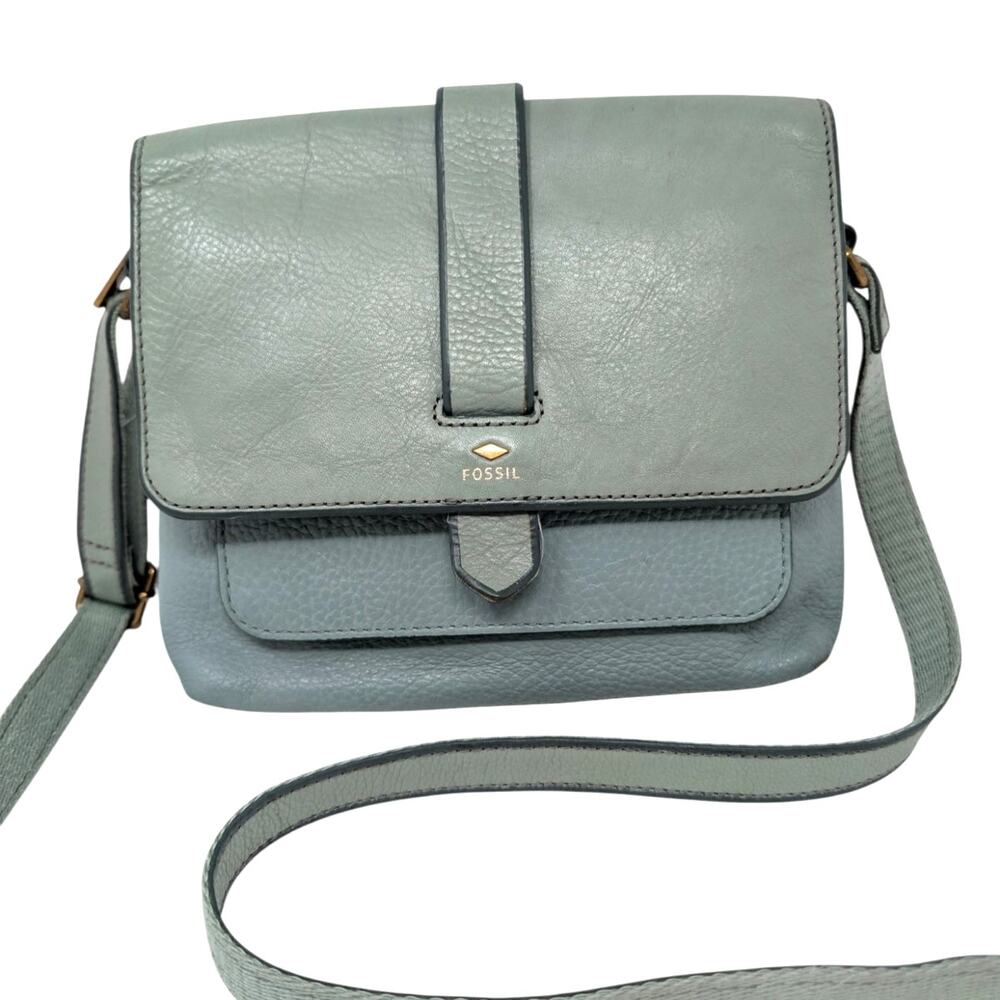 Vintage Y2K Fossil Blue Leather Crossbody Bag Boho Minimalist Satchel Purse